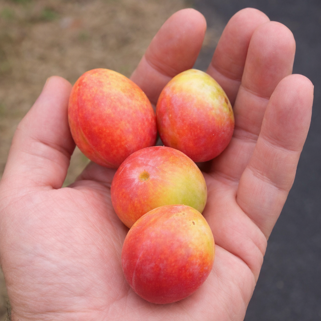 A handful of freshly picked Prairie Red plums