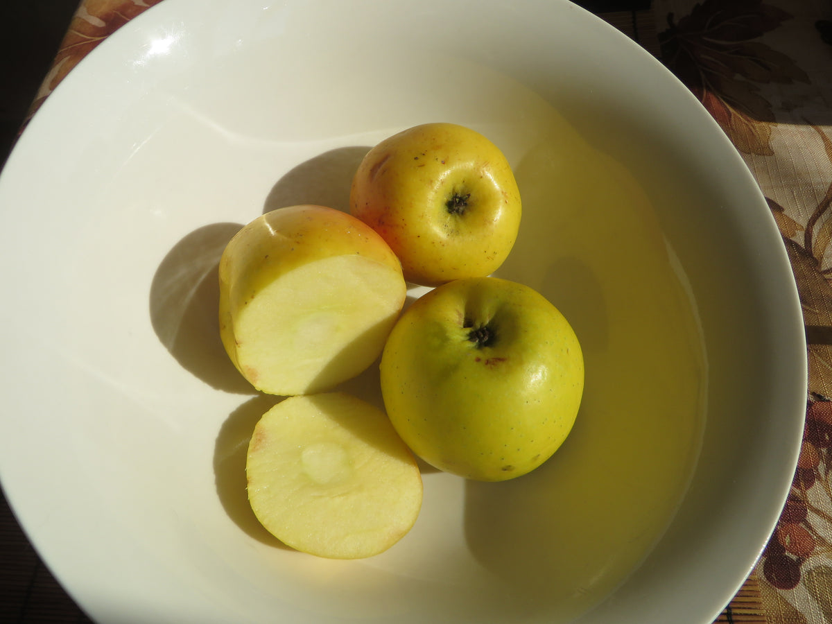 Reinette Simirenko apples whole and cut in half